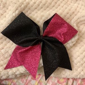 Sparkly pink and black cheer bow